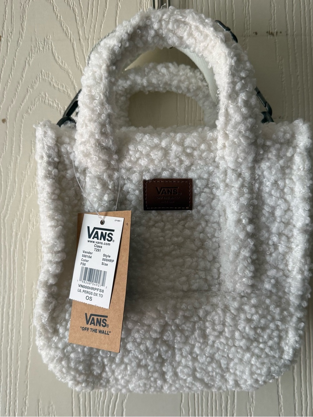 Vans Sherpa Mini Tote Bag in Off-White with Brown Patch